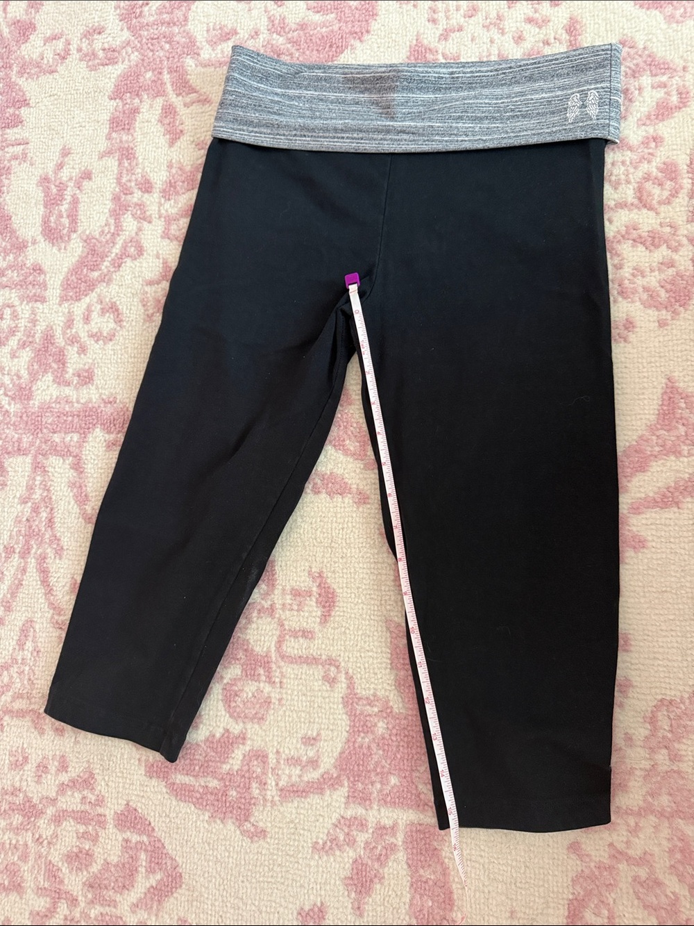 Victoria's Secret Black Capri Leggings with Heather Gray Fold-Over Waistband